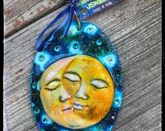 Oval Moon and Sun Ornament by Bluemoose Art