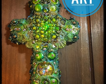 Mixed Media Mosaic Cross by Bluemoose ART Scottish Moss