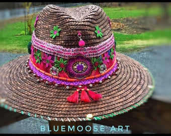 CRUISE WEAR Flowery Fantasy Summer Straw Hat by Bluemoose ART