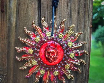 SunBurst Red Skull Pendant by BlueMoose ART