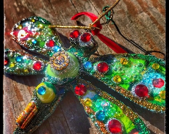 Emerald Green Dragonfly Ornament by Bluemoose Art