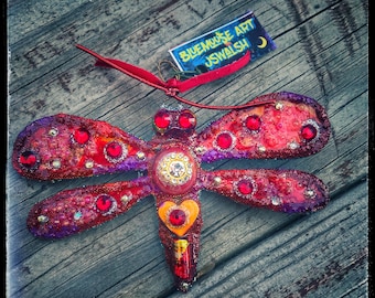 Ruby Dragonfly Ornament by Bluemoose Art