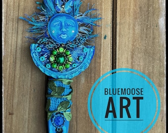 Blue side of the Moon Paintbrush Doll by BlueMoose Art