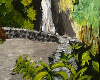 Manoa Galls, Oahu.  6”x12” acrylic On cradled wood- en plein air - Original Landscape Acrylic Painting