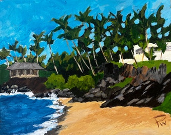 Secret Beach, Maui.  8”x10” acrylic On cradled wood- en plein air - Original Landscape Acrylic Painting