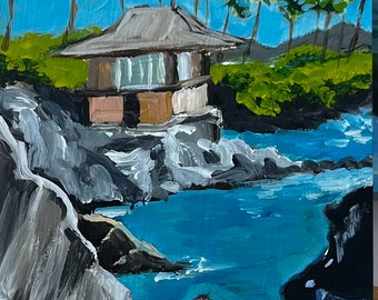 Cliff House, Maui.  6”x12” acrylic On cradled wood- en plein air - Original Landscape Acrylic Painting