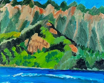 Hanalei Bay, Kaua’i 8”x8” Acrylic on Cradled Wood Original en Plein air painting