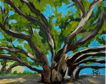 Banyan Tree, Maui.  8”x8”. acrylic On cradled wood- en plein air - Original Landscape Acrylic Painting