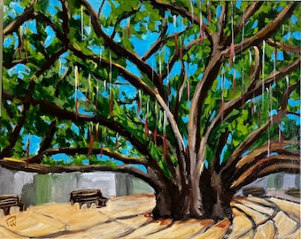 Lahaina Banyan Tree, Maui.  16”x20”. acrylic On canvas- en plein air - Original Landscape Acrylic Painting