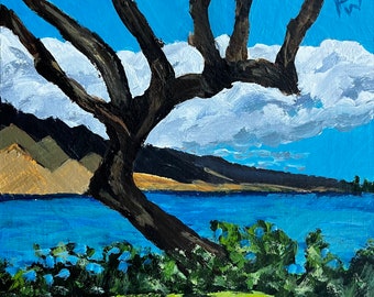 Mokapu  Beach, Maui.  8”x8”acrylic On cradled wood- en plein air - Original Landscape Acrylic Painting