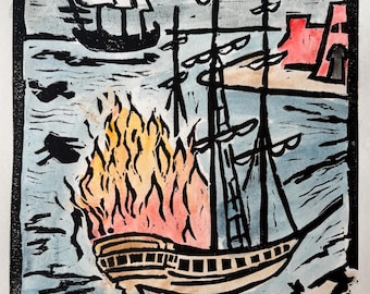 Linoleumblokprint The Ballad of Jean Hamlin