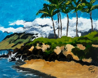 Po’olenalena Beach, Maui.  8”x10”acrylic On cradled wood- en plein air - Original Landscape Acrylic Painting