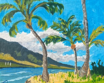 Halama St. Beach, Maui - en plein air - Original Landscape Acrylic Painting 8"x8” on canvas.