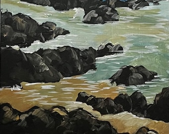 Keawakapu, Maui.  6”x12” acrylic On cradled wood- en plein air - Original Landscape Acrylic Painting