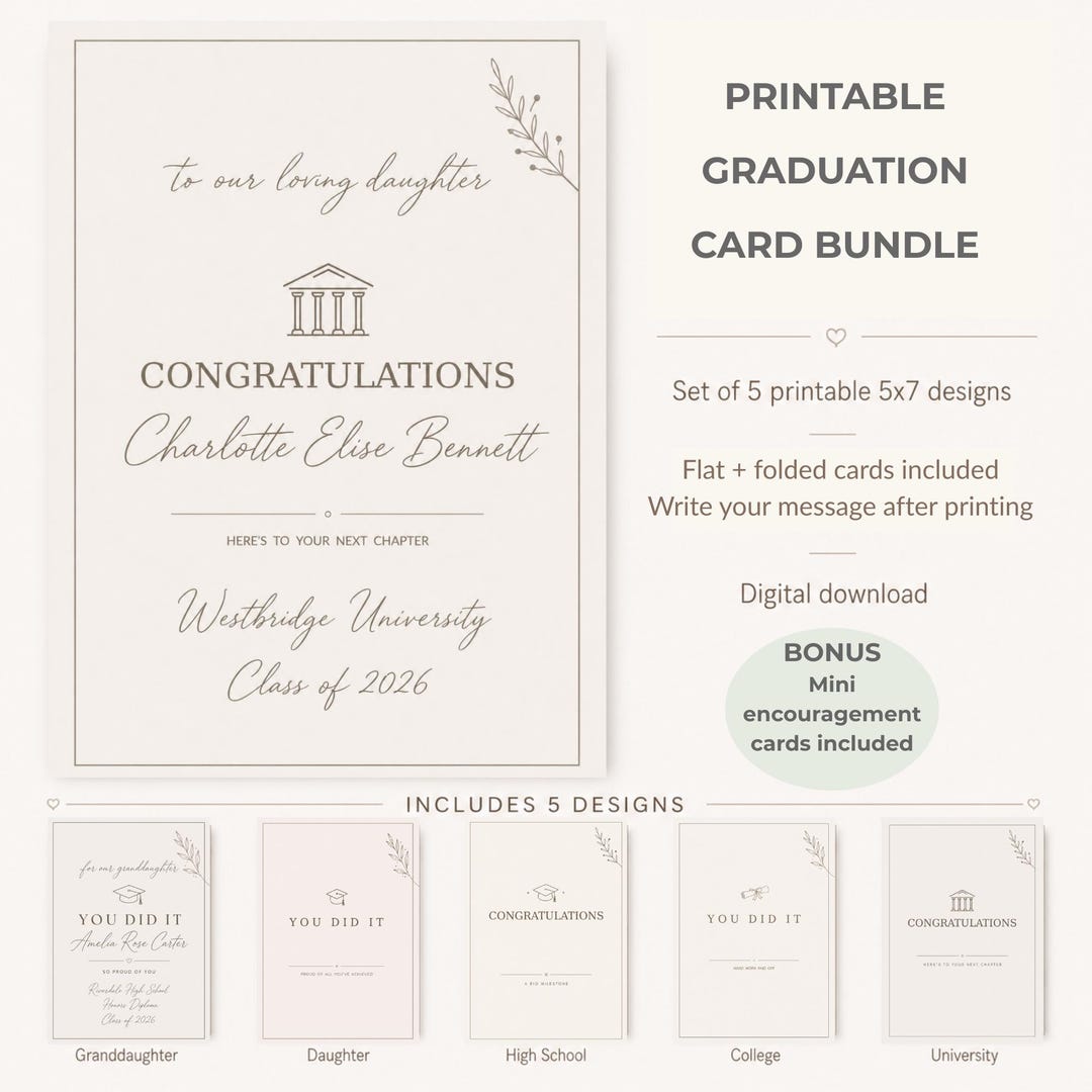 Giftable Printable Graduation Card Bundle | 5x7 Grad Cards With Bonus ...
