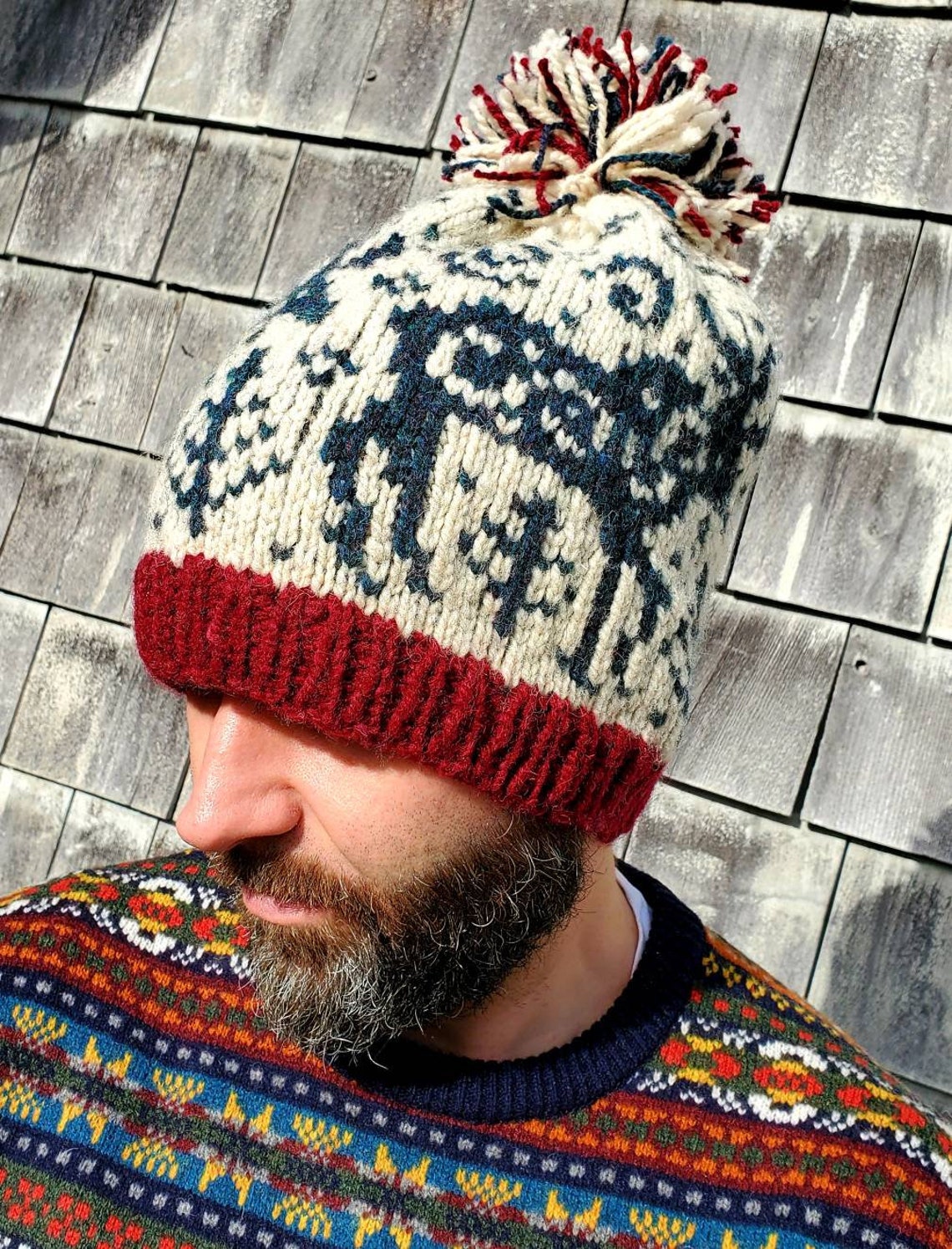 MooSE TReeS Knitted HAT Unisex Wool PomPom CAP Green Red Ivory Etsy