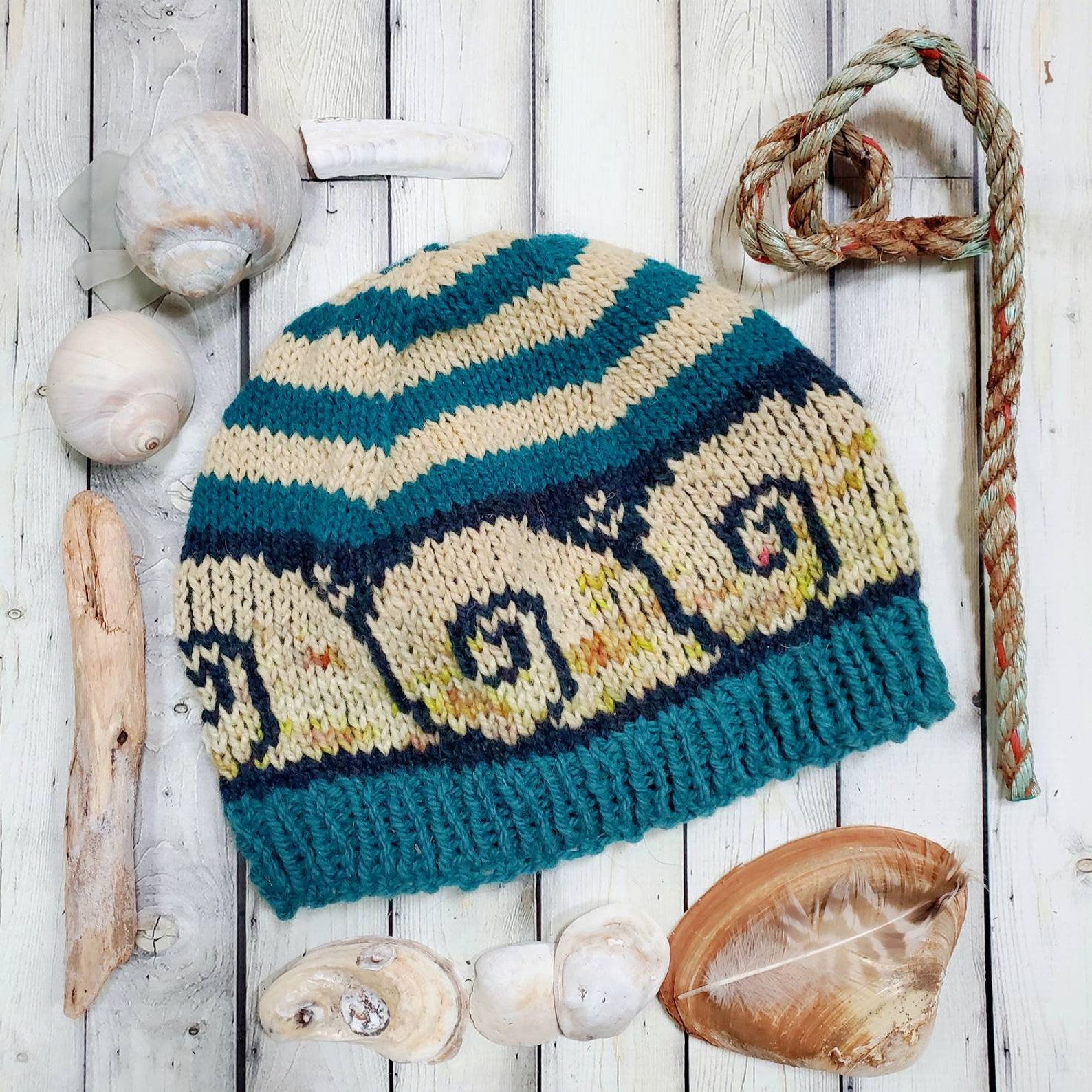 Knit SNAiL SHeLL HaT Warm Unisex Wool CAP Teal Navy Ivory Cozy Etsy