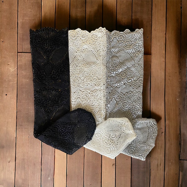 Trio de chaussettes mi-mollet semi-transparentes en résille blanches, noires et grises pour femmes | Tendance | Mode Filles | Dentelle | Chaussettes en tulle | Élégant et polyvalent |