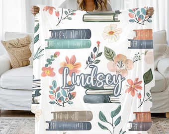 Floral Book Blanket | Reading Nook Blanket | Book Lovers Blanket | Reading Blanket Gift | Book Lovers Gift | Personalized Reading Blanket