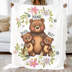 Personalisierte Bärendecke für Mama - Weiche Samtdecke für Mutter und Babybär - Individuelles Muttertagsgeschenk - Kuscheliges Geschenk für Mama oder Oma