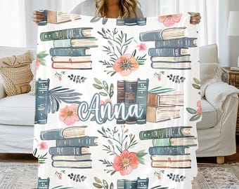 Floral Book Blanket | Reading Nook Blanket | Book Lovers Blanket | Reading Blanket Gift | Book Lovers Gift | Personalized Reading Blanket