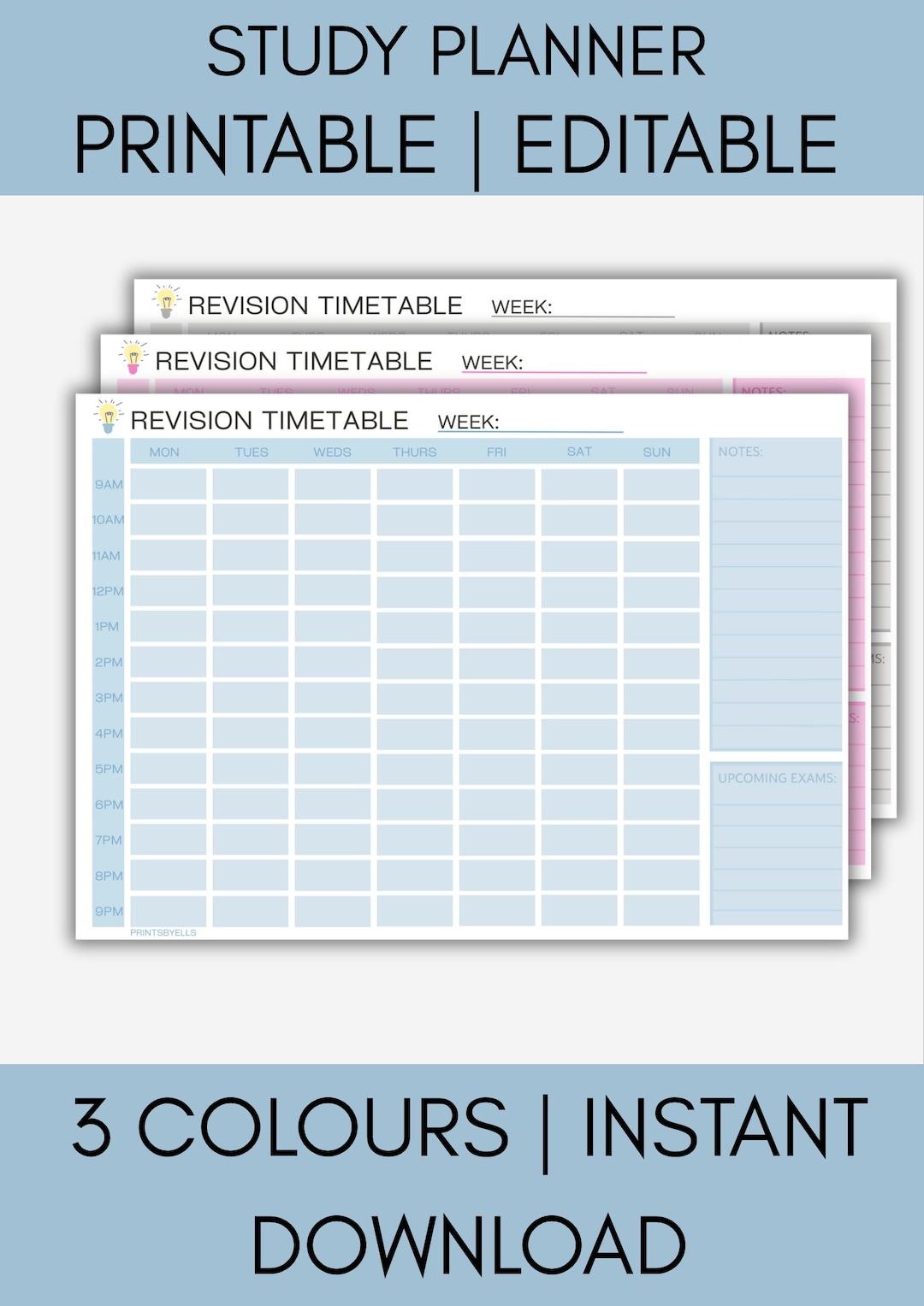 REVISION TIMETABLE | Study Planner - Etsy