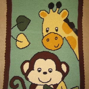 Baby Monkey and Giraffe - Hand Made Crocheted Afghan - BRAND NEW