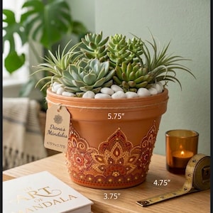 Hand Painted Mandala Terracotta Planter Boho Dot. Art Flower Pot – Unique Home Decor. Dot art.
