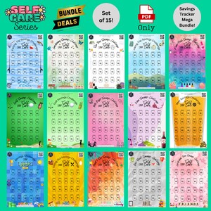 Self Care Series - 100 Dollar Savings Challenge Trackers - Bundle of 15 - PDF Only - Digital Download