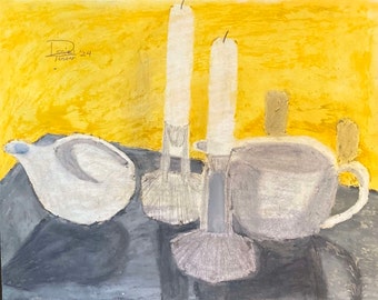 Living Room (oil pastel, still life, handmade, unique)