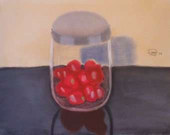 Jarred Tomatoes (soft pastel, handmade artwork, one of a kind)