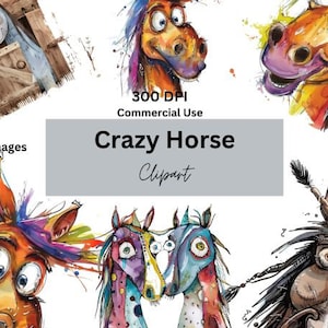Crazy Horse Clip Art, 300 DPI, transparenter digitaler Download, 14 Bilder, Basteln, Scrapbooking, Wandkunst