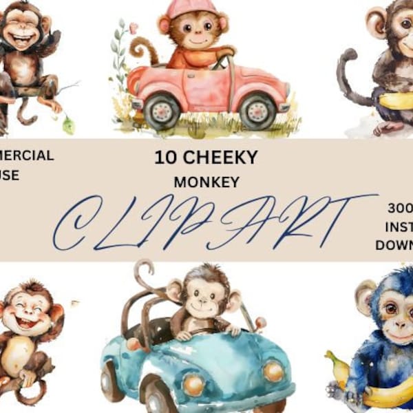 Cheeky Monkey 300 DPI Clipart, Instant Download, Commercial use, Scrapbooking, Journals