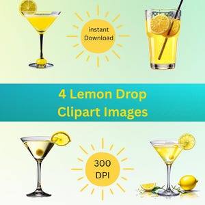 3 Lemon Drop Cocktail Clipart Images/Scrapbooking/Journals/Crafts/ Lemon