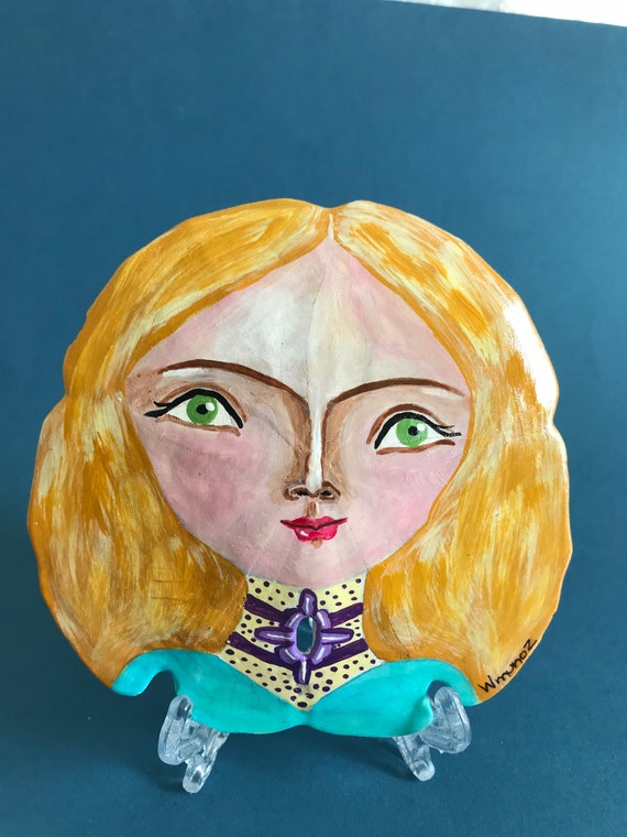 Blonde Hair Green Eyed Girl Original Sand Dollar Art Etsy