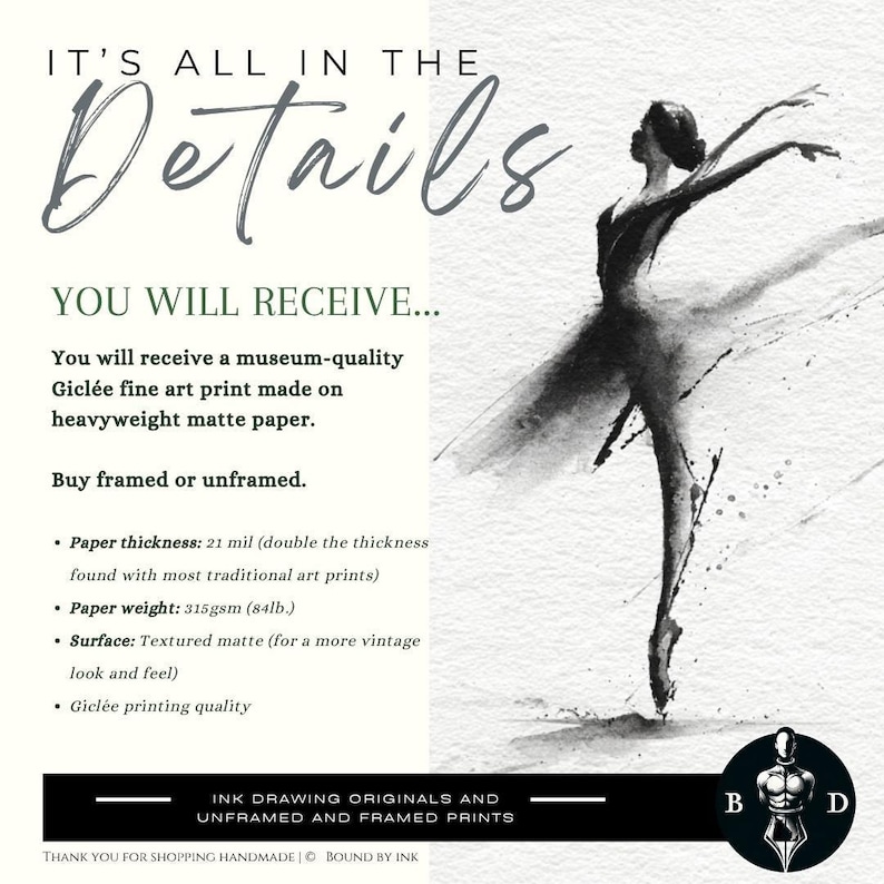 Ballet Wall Art Ballerina Print Ink Ballerina Dancer Sketch Black White Minimalist Drawing Dance Studio Bedroom Poster Dancer Wall Ballet image 10