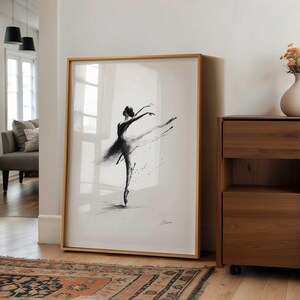 Ballet Wall Art Print Ballerina Dancer Sketch Black White Minimalist Drawing Dance Studio Bedroom Poster Contemporary Illustration Monochrome Design Ink Artwork Perfect Dance Lover Gift Professional Quality Archival Print Hand Painted