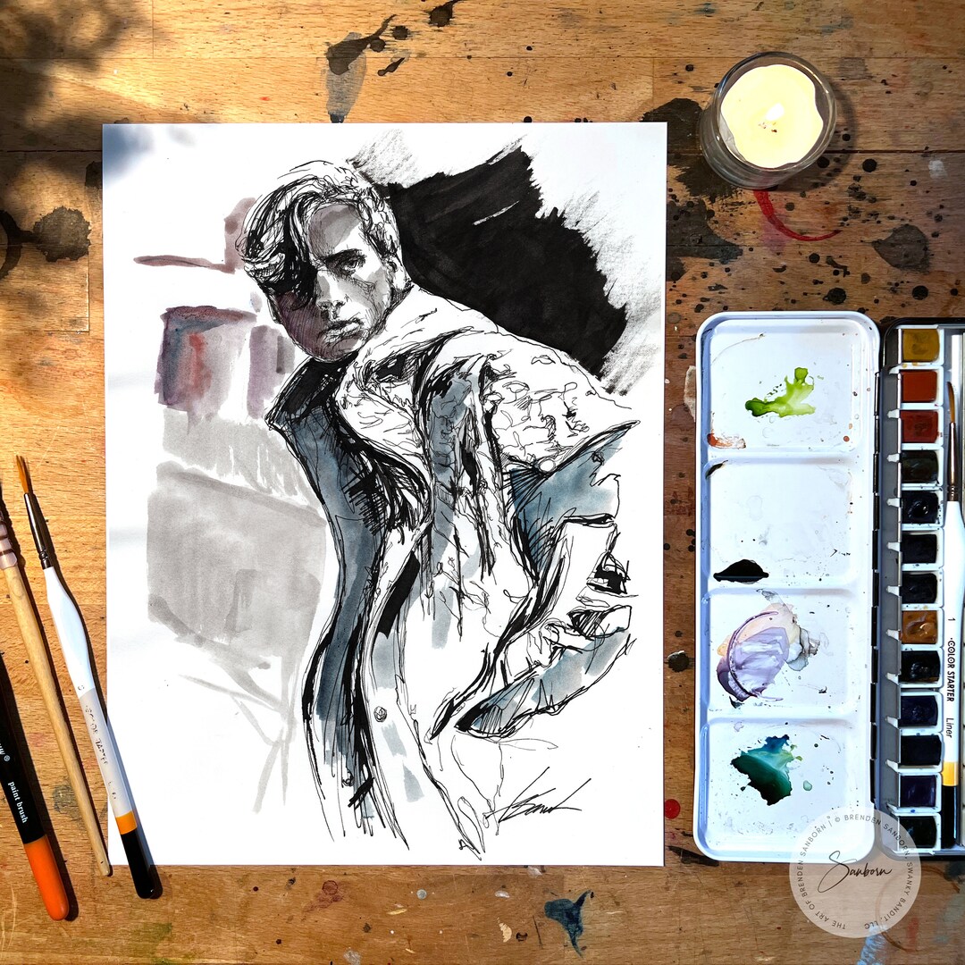 Ink Portrait, Pen INK DRAWING, BOY Painting, Modern Man in Jacket ...