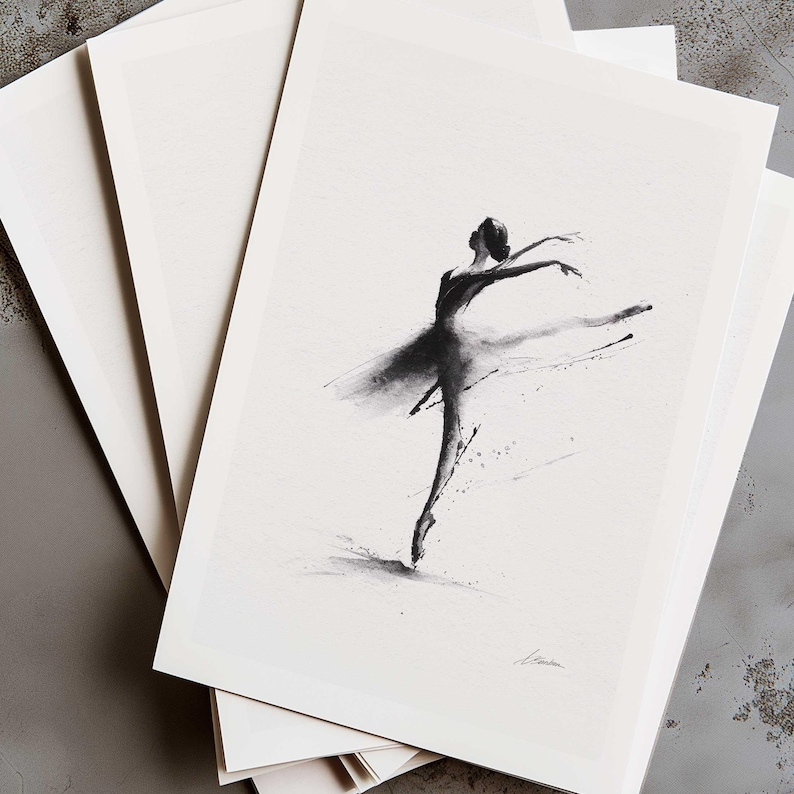 Ballet Wall Art Ballerina Print Ink Ballerina Dancer Sketch Black White Minimalist Drawing Dance Studio Bedroom Poster Dancer Wall Ballet image 6