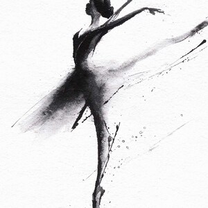 Minimalist Ballet Wall Art Black White Ballerina Dancer Sketch Ink Print Drawing Contemporary Illustration Dance Studio Bedroom Poster Monochrome Design Professional Quality Archival Print Perfect Ballet Dancer Gift Modern Home Gallery