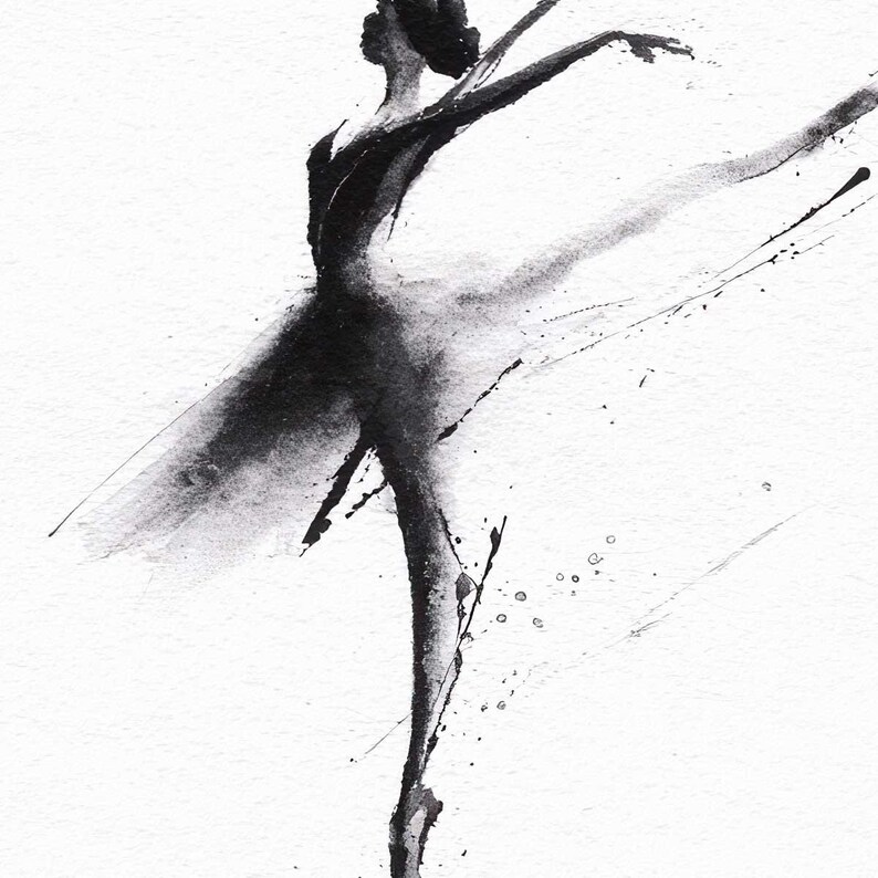 Minimalist Ballet Wall Art Black White Ballerina Dancer Sketch Ink Print Drawing Contemporary Illustration Dance Studio Bedroom Poster Monochrome Design Professional Quality Archival Print Perfect Ballet Dancer Gift Modern Home Gallery