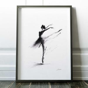 Ballerina Print Ink Dancer Sketch Black White Minimalist Ballet Wall Art Drawing Contemporary Design Dance Studio Bedroom Poster Monochrome Illustration Professional Archival Quality Perfect Ballet Lover Gift Modern Home Gallery Display