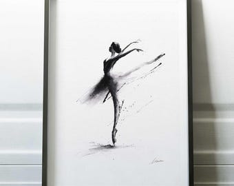 Ballet Wall Art Ballerina Print Ink Ballerina Dancer Sketch Black White Minimalist Drawing Dance Studio Bedroom Poster Dancer Wall Ballet