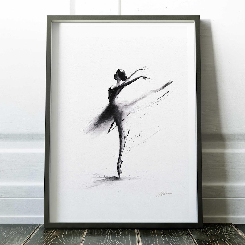 Ballerina Print Ink Dancer Sketch Black White Minimalist Ballet Wall Art Drawing Contemporary Design Dance Studio Bedroom Poster Monochrome Illustration Professional Archival Quality Perfect Ballet Lover Gift Modern Home Gallery Display