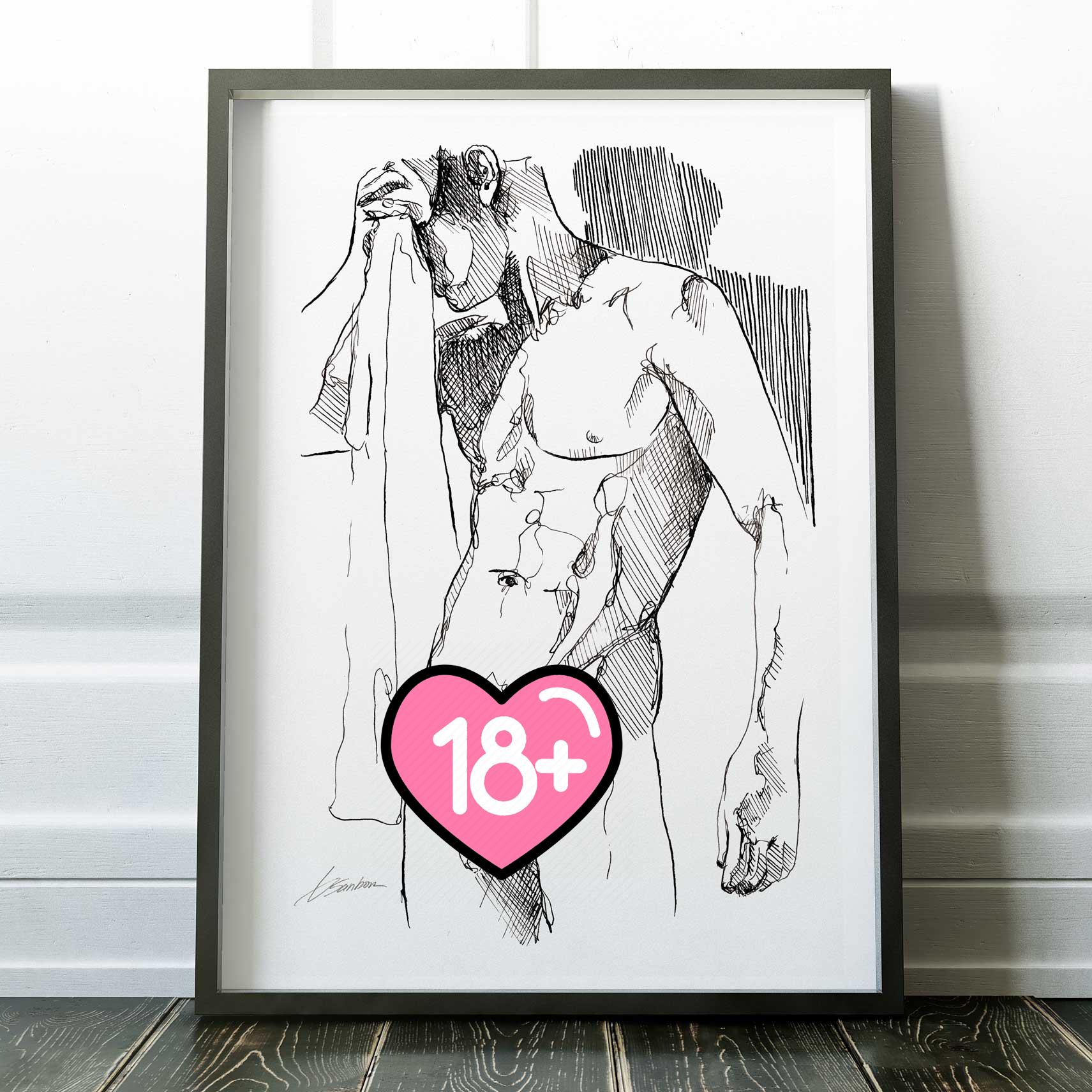 Modern Ink Art, Gay Male Artwork, Pen And Ink Sketches, Vulnerable Male Figure Illustration, Queer Line Drawing Print, LGBTQ Wall Art Decor