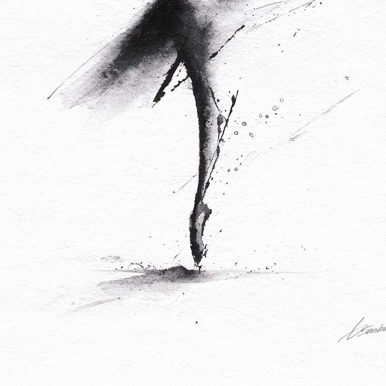 Ink Drawing Ballet Dancer Sketch Minimalist Black White Ballerina Print Wall Art Contemporary Illustration Dance Studio Bedroom Poster Monochrome Design Professional Archival Quality Perfect Ballet Lover Gift Modern Gallery Display Elegant
