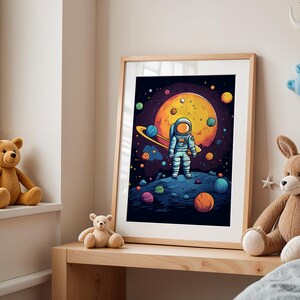 Space Themed Digital Wall Art Print | Galaxy Print | Digital Art | Kids Playroom | Instant Download Poster | Nursery | Astronaut Kids Art