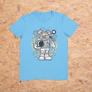 Camiseta de dibujos animados de astronauta rata, camiseta divertida del espacio, camiseta de animal cósmico, regalo de ciencia ficción, camiseta de explorador espacial, camiseta gráfica, regalo de cumpleaños,