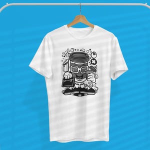 Cartoon koffiekop T-shirt zakenman, grappig T-shirt met kantoorhumor, cadeau koffieliefhebber, cafeïneverslaafde kleding
