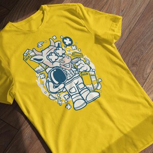 Camiseta de astronauta con dibujos animados de vaca, divertida camiseta con animales espaciales, regalo de ciencia ficción peculiar, ropa para amantes de la galaxia, camiseta de astronauta peculiar
